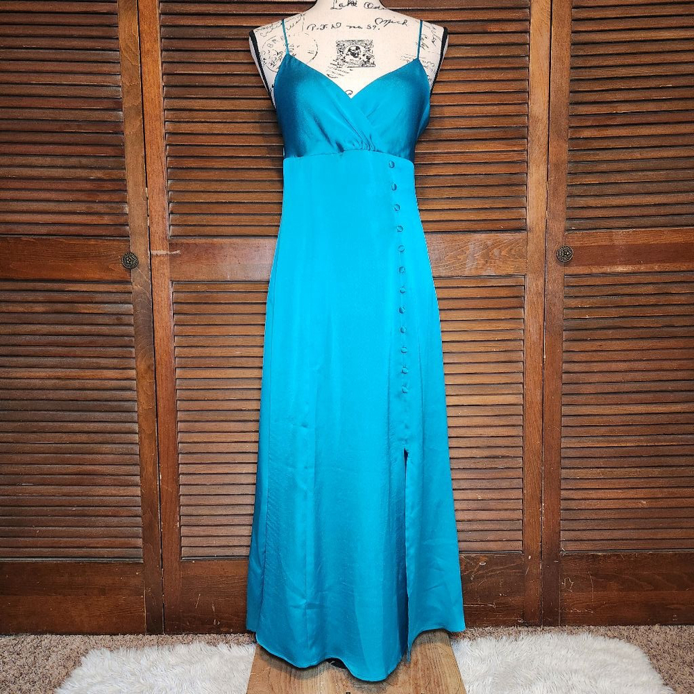 Maison Tara Teal Maxi Formal Evening Dress Gown